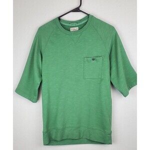 LL Bean Men's Small Lakewashed Half Sleeve Shirt Green Sweatshirt Chest Pocket